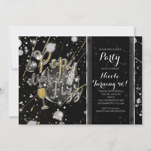 POP CLINK FIZZ Champagne Bubbles Party Invitations (Devant)