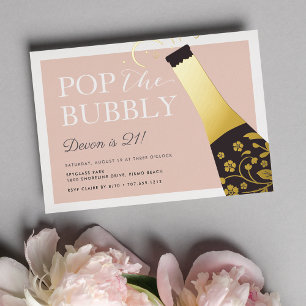 Pop De bubbelbubbels   Partij voor de verjaardag Folie Uitnodiging