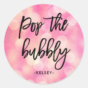 Pop de Bubble   Roze Bokeh Vrijgezellenfeest Ronde Sticker