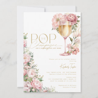 Pop De Champagne Bloemen Roze Vrijgezellenfeest Kaart