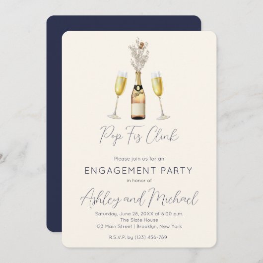 Pop Fiz Champagne Engagement Party Invitation (Devant / Derrière)