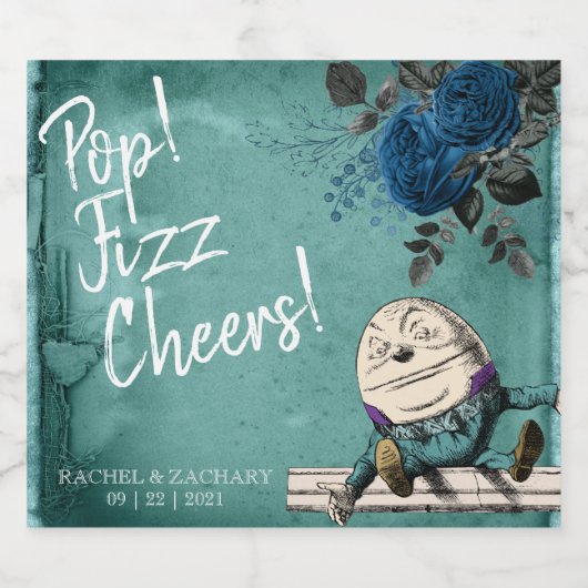 Pop Fizz Cheers Alice in Wonderland Wedding Sparkling Wijnetiket (Enkel label)