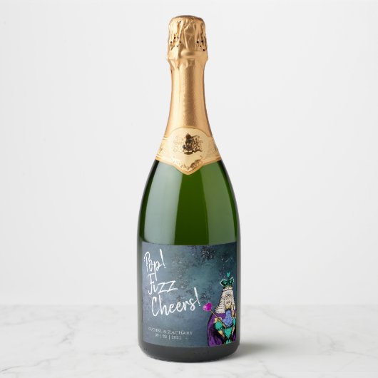 Pop Fizz Cheers Blue Alice in Wonderland Wedding Sparkling Wijnetiket (Voorkant)