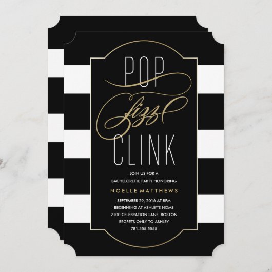 Pop Fizz Clink Bachelorette Party Invitation (Devant / Derrière)
