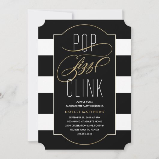 Pop Fizz Clink Bachelorette Party Uitnodiging (Voorkant)