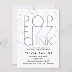 Pop Fizz Clink Bridal Shower Invitation, Silver Kaart