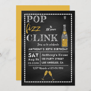 Pop Fizz Clink Chalkboard Milestone Birthday Kaart