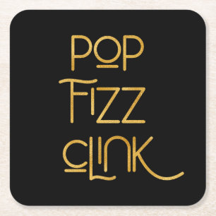 Pop Fizz Clink Elegante Typografie Vierkante Kartonnen Onderzetter
