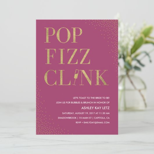 Pop Fizz Clink Fête de l'mariée Brunch Invitation (Debout devant)