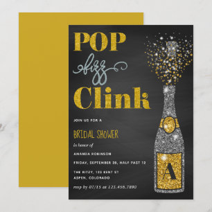 Pop fizz clink glitter chalkboard Vrijgezellenfees Kaart