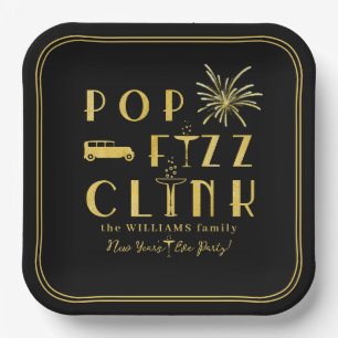 Pop Fizz Clink Goud Typografie Modern Oud en Nieuw Papieren Bordje