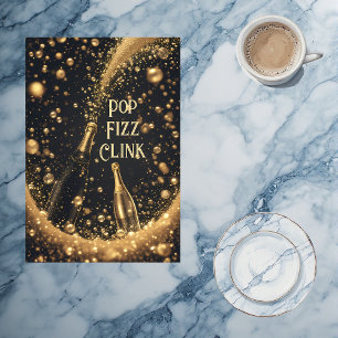 Pop Fizz Clink Middernacht Gouden Champagne Bubbel Theedoek