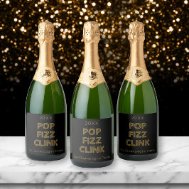 Pop Fizz Clink Moderne Typografie Oudejaarsavond Sparkling Wijnetiket