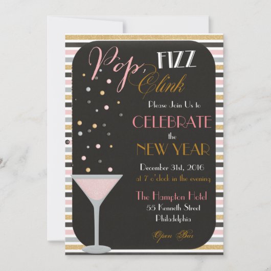 Pop Fizz Clink Nouvel An Invitation (Devant)