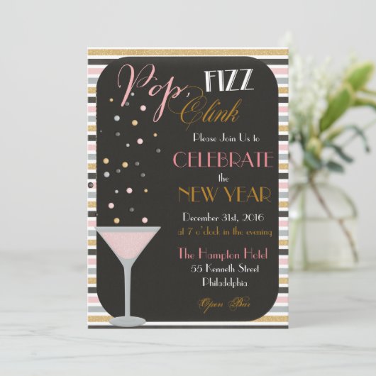 Pop Fizz Clink Nouvel An Invitation (Debout devant)