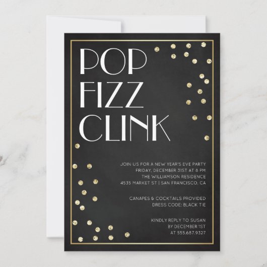 Pop Fizz Clink Uitnodiging Eve-partij nieuwjaar (Voorkant)