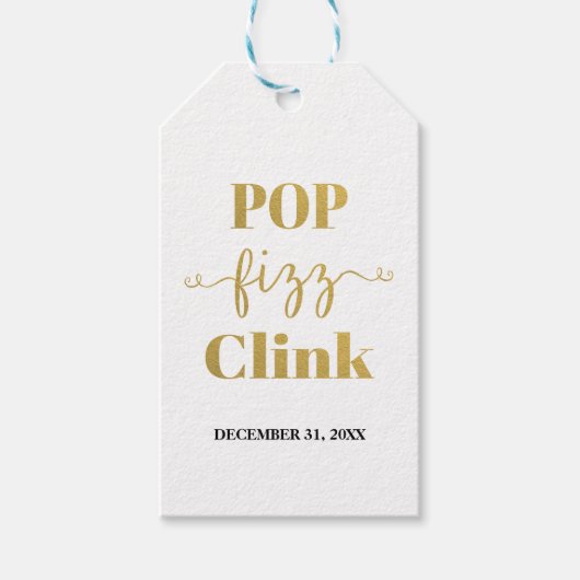 POP FIZZ CLINK White & Gold Gift Label Cadeaulabel (Voorkant)