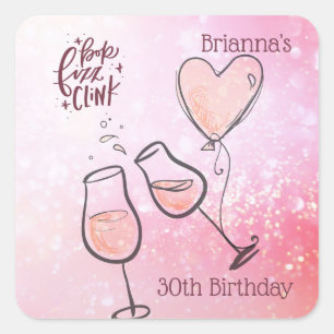 Pop Fizz Clink Wine Glass Champagne Celebratie Vierkante Sticker