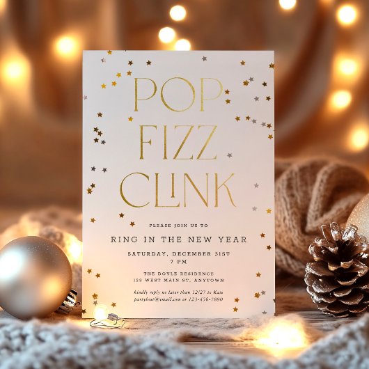 Pop Fizz Clink Wit Goud Confetti Oud en Nieuw Kaart