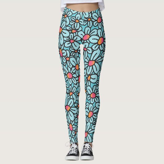 Pop Fleur (Aqua) Leggings (Devant)