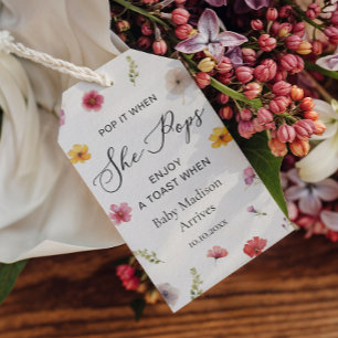 Pop het als ze barst Favor voor Wildflower Baby Sh Cadeaulabel