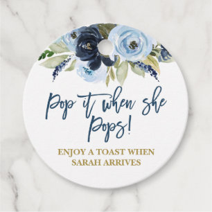 Pop het als ze blauw bloemen Poppen Bedankjes Labels
