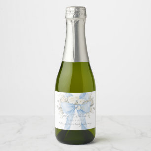 Pop het als ze 'Blue Bow Floral Baby shower' opent Sparkling Wijnetiket