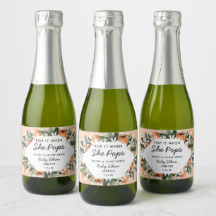 Pop het als ze knalt Little Cutie Baby Shower Sparkling Wijnetiket