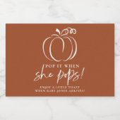 Pop het als ze pop pompoen terracotta Baby shower Sparkling Wijnetiket (Enkel label)
