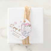 Pop het als ze Pop Roze Elephant Baby shower Bedankjes Labels (In situ)