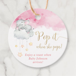 Pop het als ze pop Roze goudolifant met een schatt Bedankjes Labels