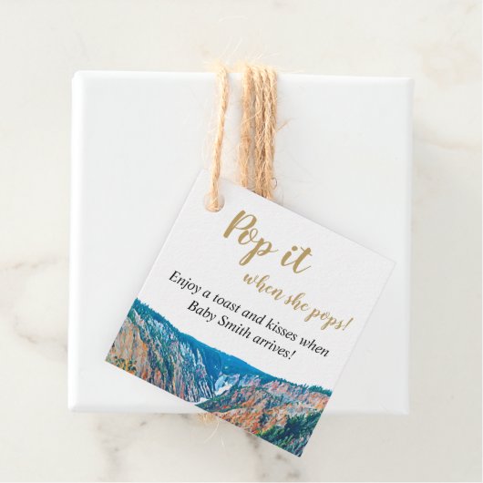 Pop het als ze Pop! Rustic Mountain Waterfall Bedankjes Labels (In situ)