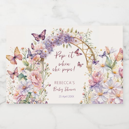 Pop het als ze pop vlinders baby shower sparkling wijnetiket (Enkel label)
