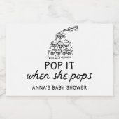 Pop het als ze Poppen hand getrokken Baby shower g Sparkling Wijnetiket (Enkel label)