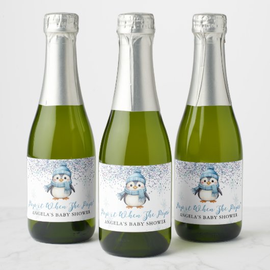 Pop het Als Ze Poppen Schattige Boy Penguin Winter Sparkling Wijnetiket (Flessen)