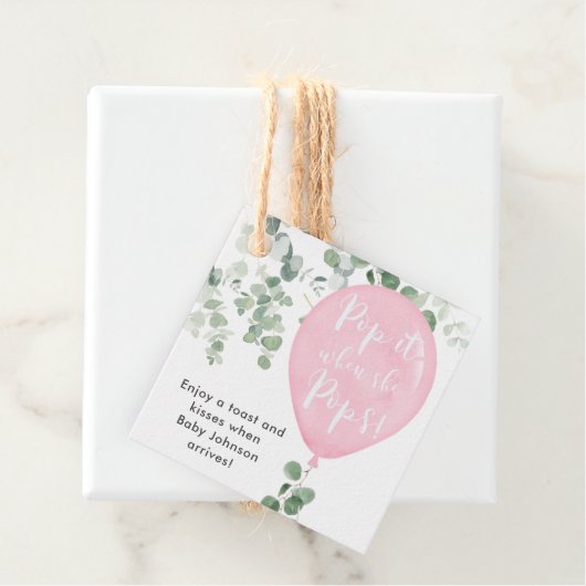 Pop het als ze roze ballon groen poppen bedankjes labels (In situ)