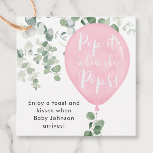 Pop het als ze roze ballon groen poppen bedankjes labels (Voorkant)