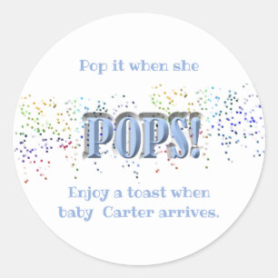 Pop het! Blauw, Baby shower, Wijn, Champagne Ronde Sticker