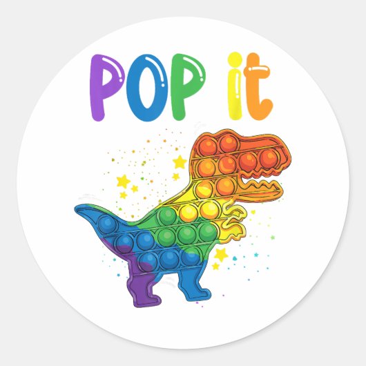 Pop Het Fidget Speelgoed Dinosaurus T-Rex Peuter J Ronde Sticker (Voorkant)
