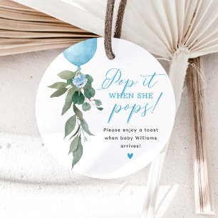 Pop het wanneer ze Poppen ballon groen Baby shower Bedankjes Labels