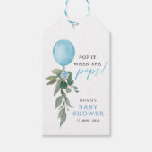 Pop het wanneer ze Poppen ballon groen Baby shower Cadeaulabel (Voorkant)