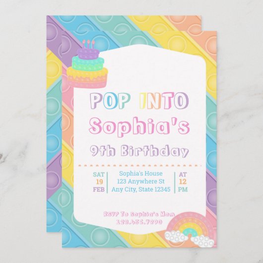 Pop It Birthday Party Pastel Pop Bubble Fidget Kaart (Voorkant / Achterkant)