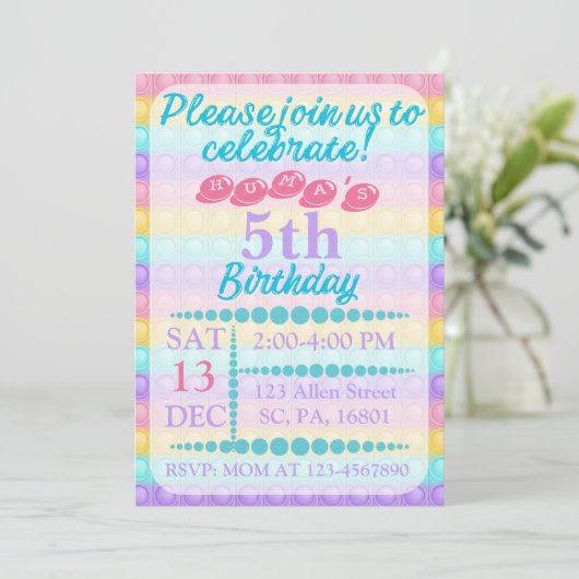 Pop IT Custom Bubble BIrthday Invitation Kaart (Staand voorkant)