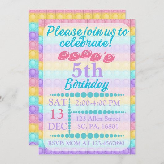 Pop IT Custom Bubble BIrthday Invitation Kaart (Voorkant / Achterkant)