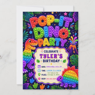 Pop It Dinosaur Verjaardagsfeestje Kaart