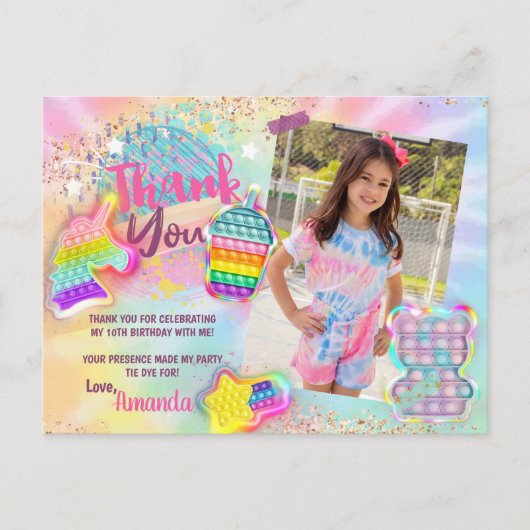 pop it fidget Tie Dye Rainbow Photo Carte de remer (Devant)
