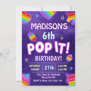 Pop it Glow Kids Verjaardagsfeestuitnodiging Kaart