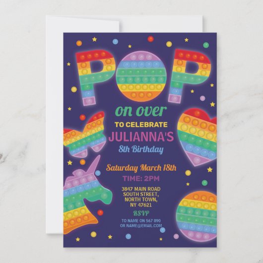 Pop it Party Fidget Anniversaire Marine Invitation (Devant)