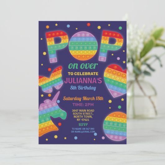 Pop it Party Fidget Anniversaire Marine Invitation (Debout devant)