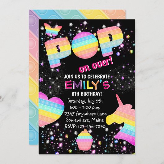 Pop it pasteelregenboogfeest kaart (Voorkant / Achterkant)